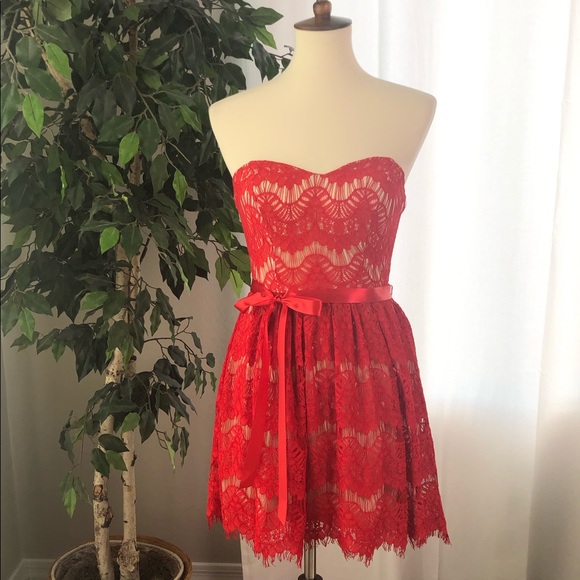 B. Darlin 7 8 Dress Red Lace Strapless Valentine - Picture 6 of 8